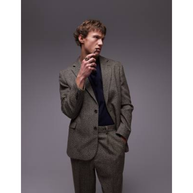 Topman relaxed textured suit blazer in brown