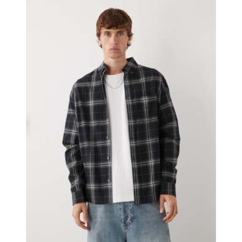 Weekday long sleeve flannel shirt in black plaid