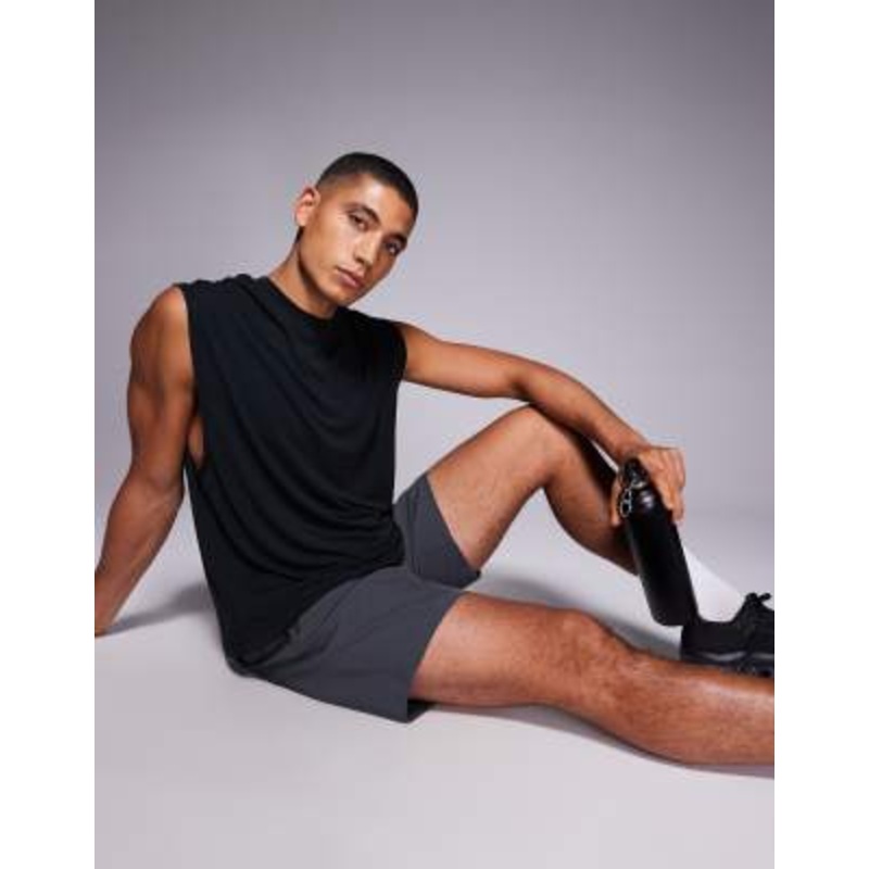 4505 quick dry performance jersey boxy lifting tank in black