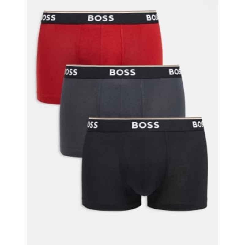 BOSS Bodywear 3-pack Power trunks in black, gray and red
