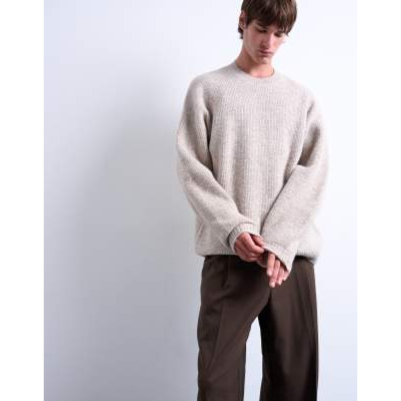 Topman oversized fit crew neck sweater in stone