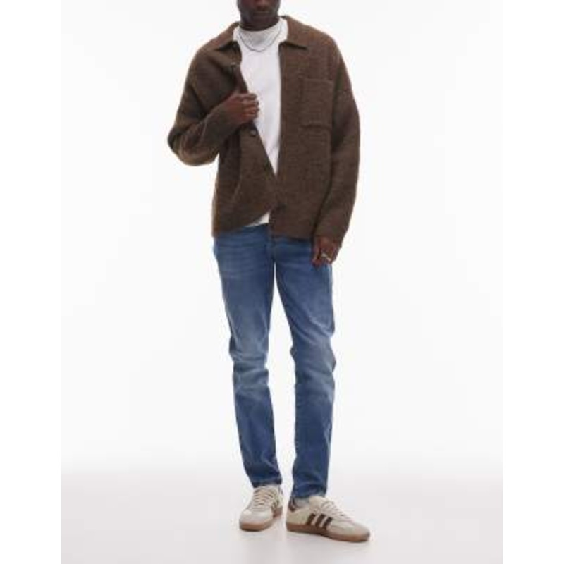 Topman stretch skinny jeans in mid wash blue