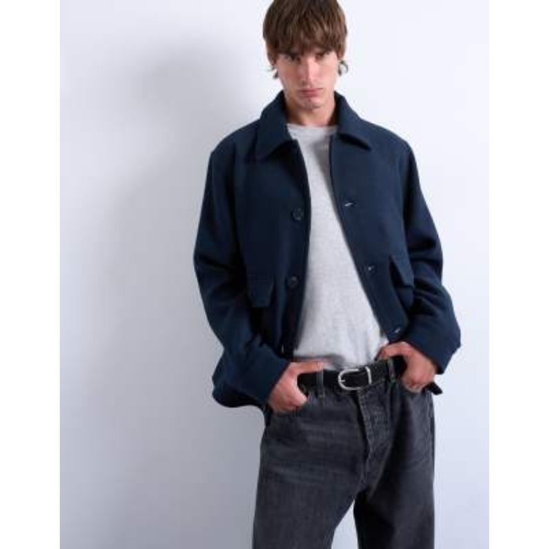 Topman wool blend shacket in navy