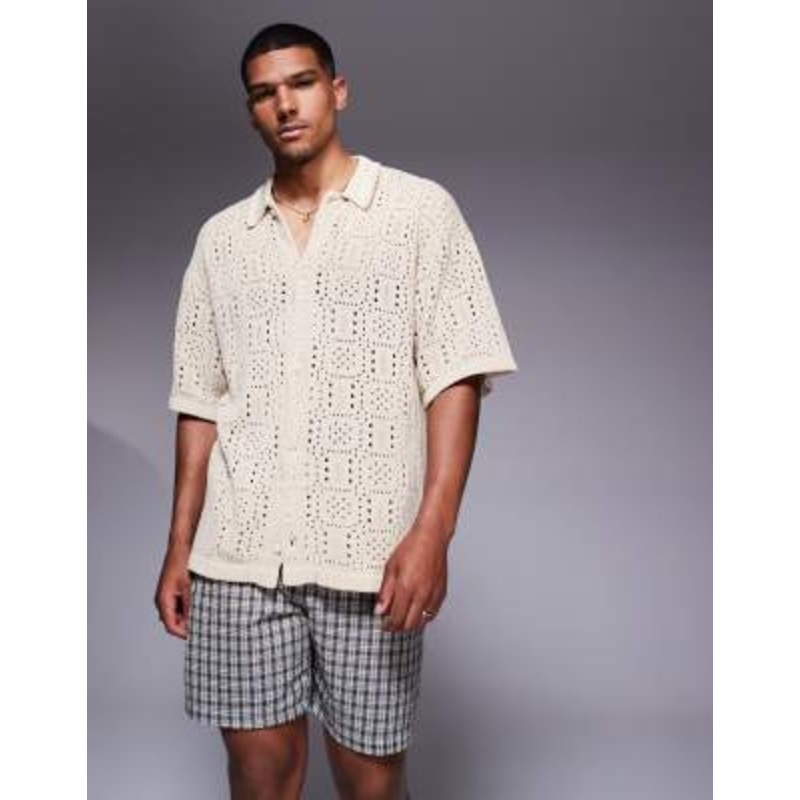 ADPT knit crochet shirt in cream