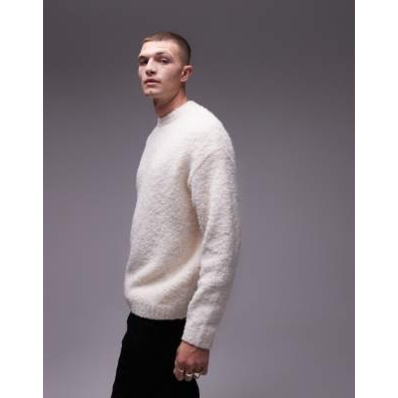Topman relaxed fit boucle sweater in oatmeal