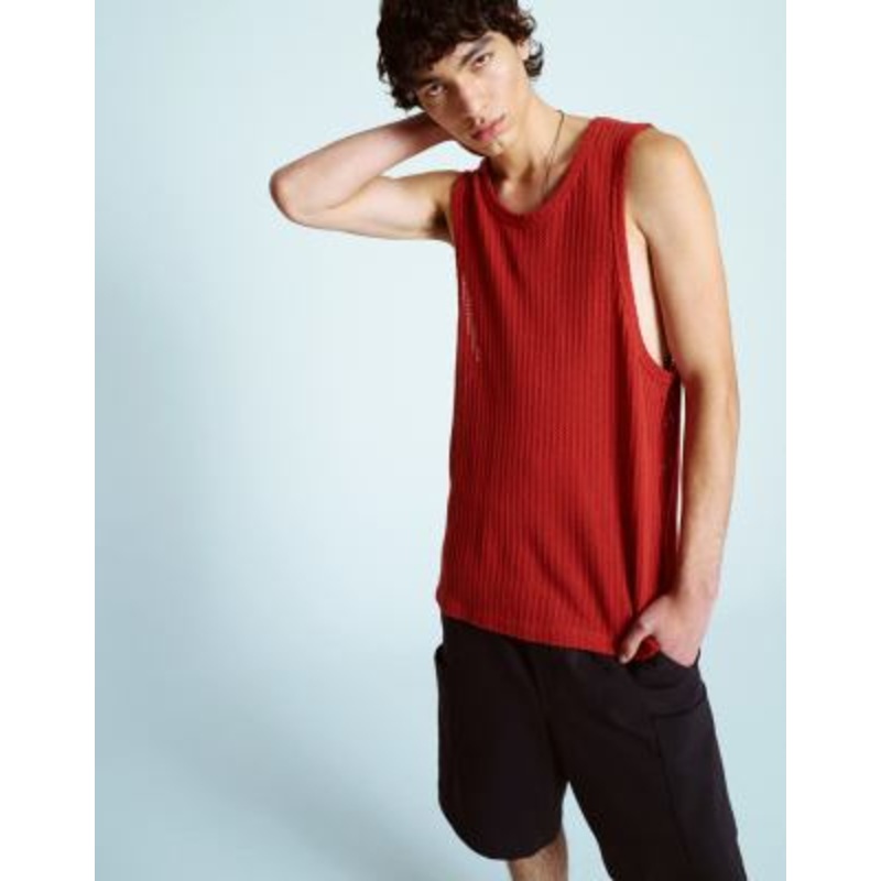 Topman relaxed fit knit crochet tank top in rust