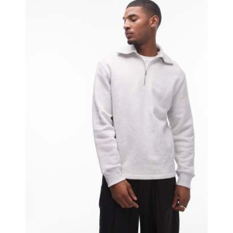 ARKET half zip heavyweight sweatshirt with collar in gray melange
