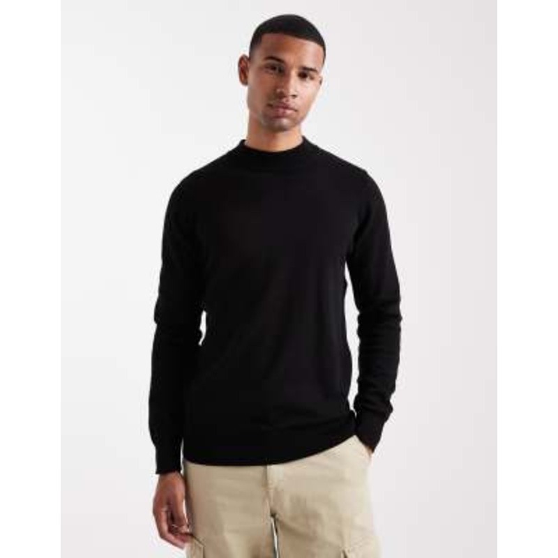 Brave Soul fitted high neck sweater in black