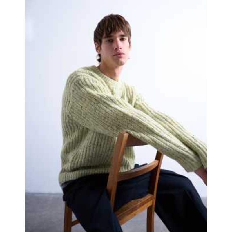 Topman relaxed fit knit sweater with nep in green