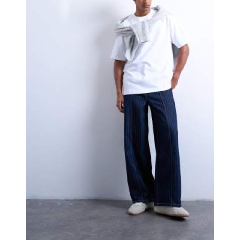 Topman wide leg jeans with seam detailing in stripes