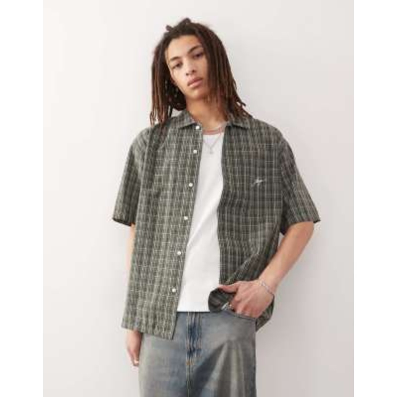 XLARGE shirt with embroidered script logo in green plaid