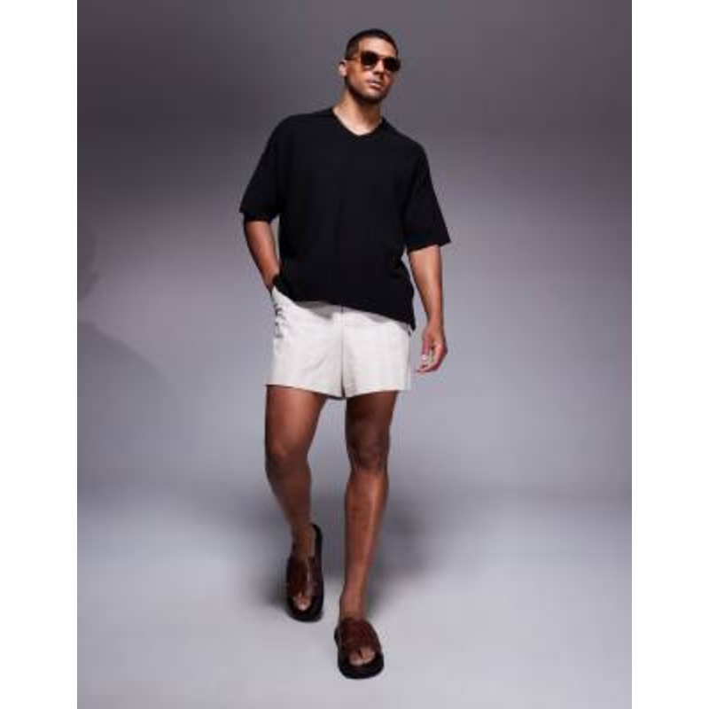 ADPT oversized knit split neck polo in black