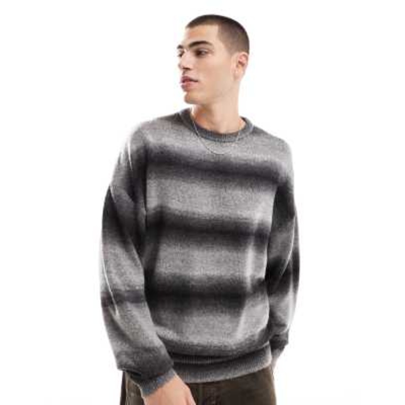ADPT oversized ombre stripe sweater in gray