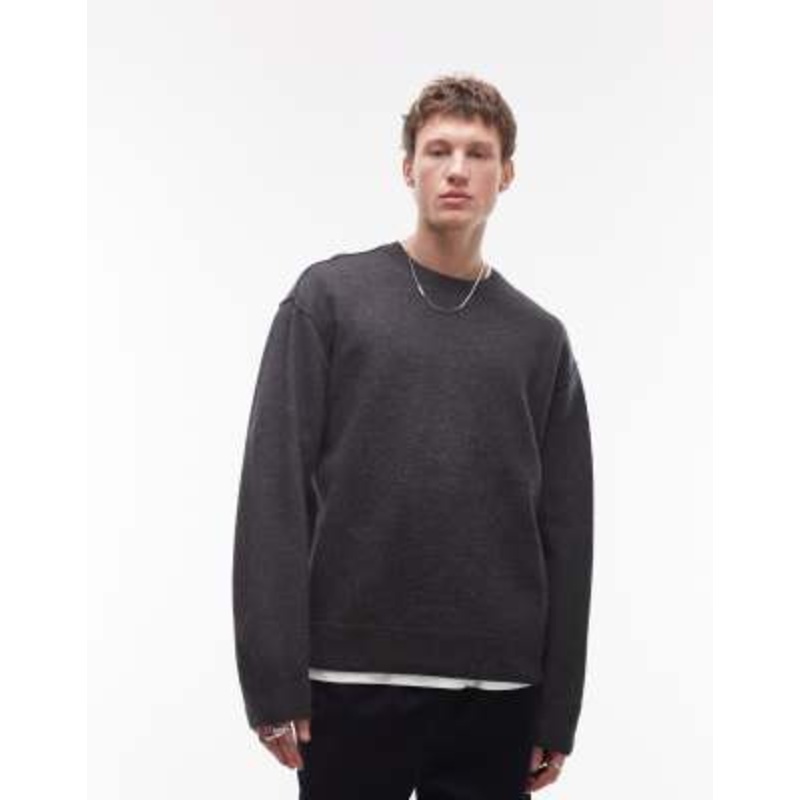 ARKET boiled wool rib knit sweater in off-black