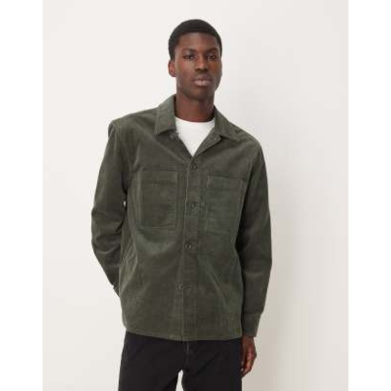 ARKET corduroy overshirt with front patch pockets in khaki green