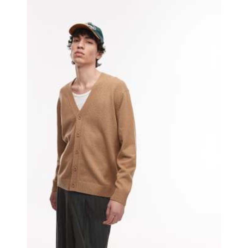 ARKET textured lightweight knit cardigan in camel beige