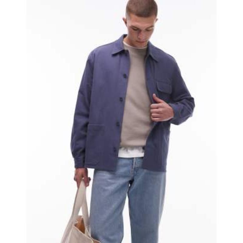 ARKET textured linen blend overshirt in blue
