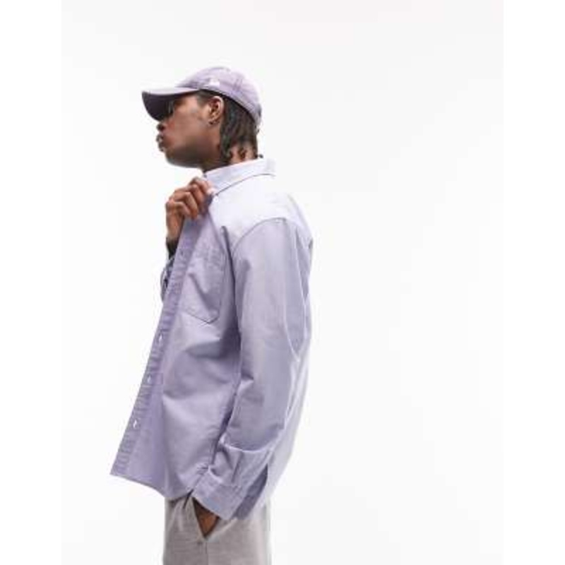 Topman long sleeve relaxed fit oxford shirt in blue