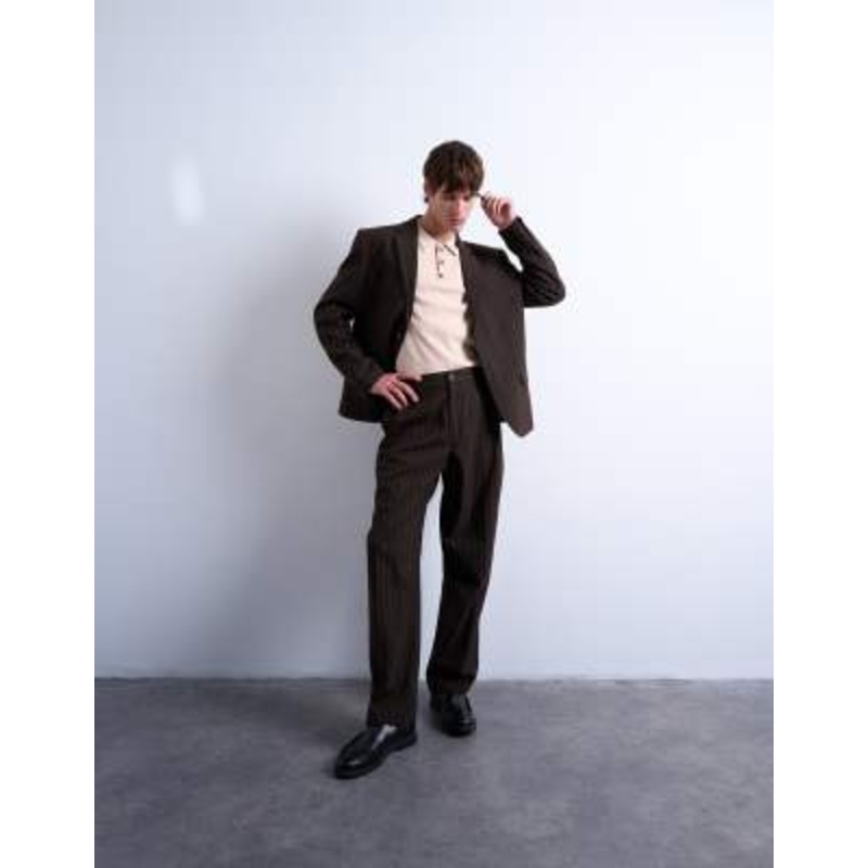 Topman relaxed blazer in brown stripe