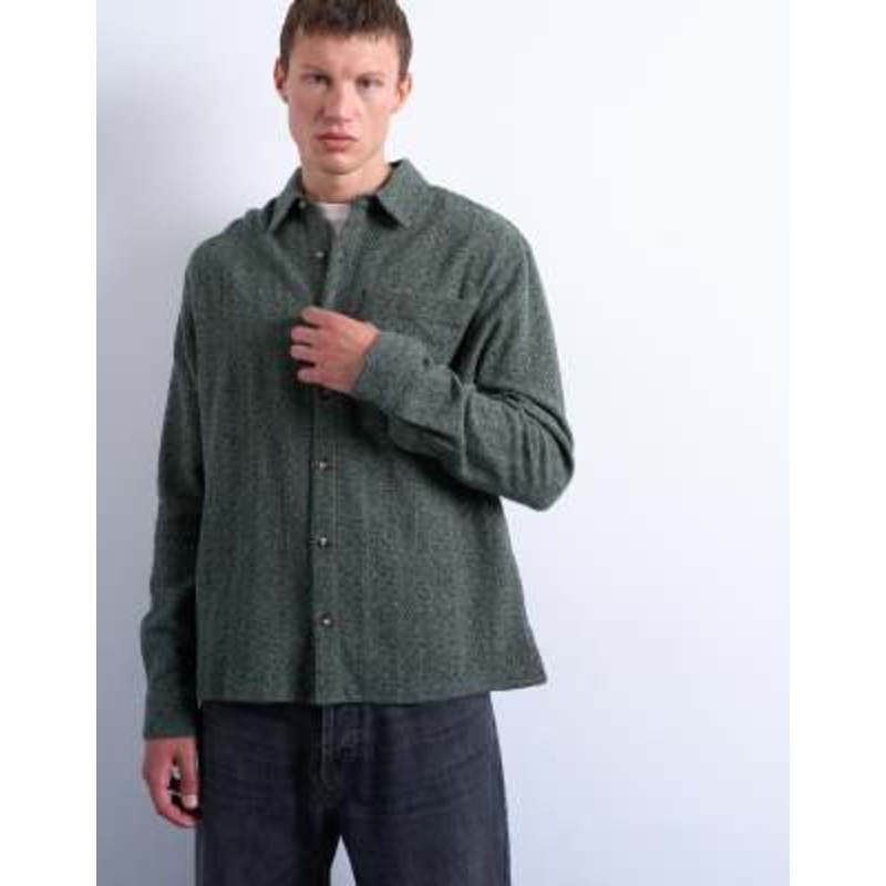 Topman relaxed fit textured shirt in heathered green