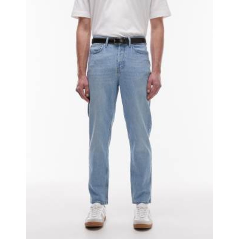 Topman rigid tapered jeans in light wash blue