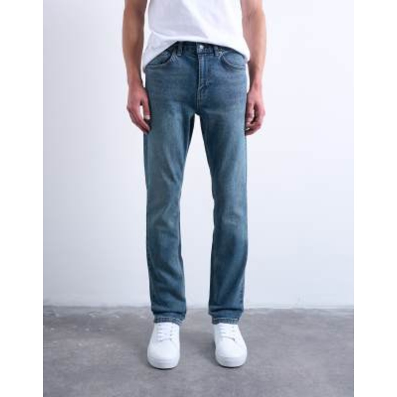 Topman stretch slim jeans in mid wash
