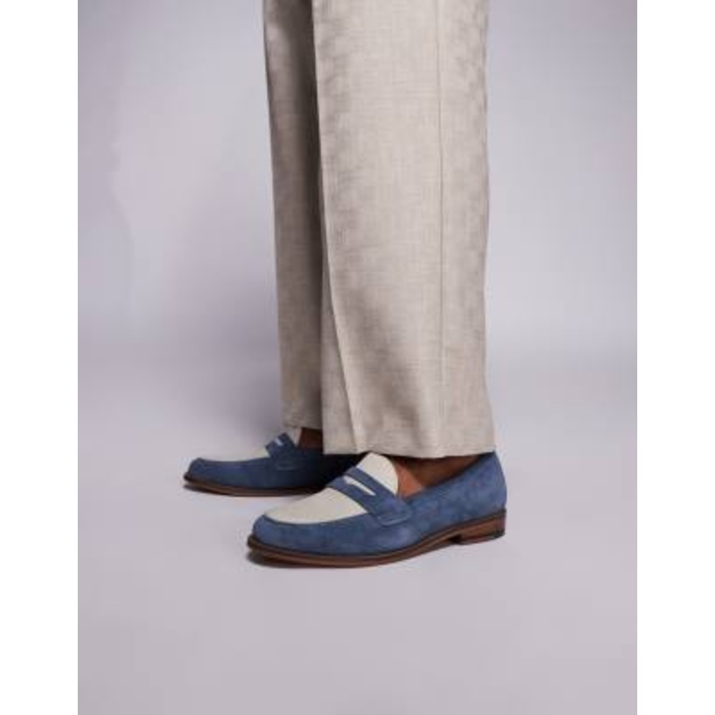 Walk London Torbole contrast saddle loafers in blue suede