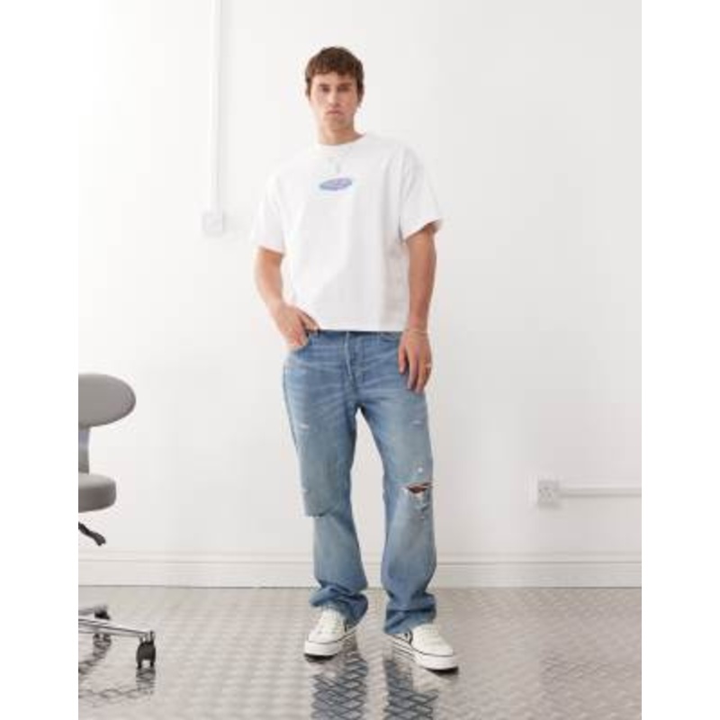 Weekday Space straight leg distressed jeans in blue