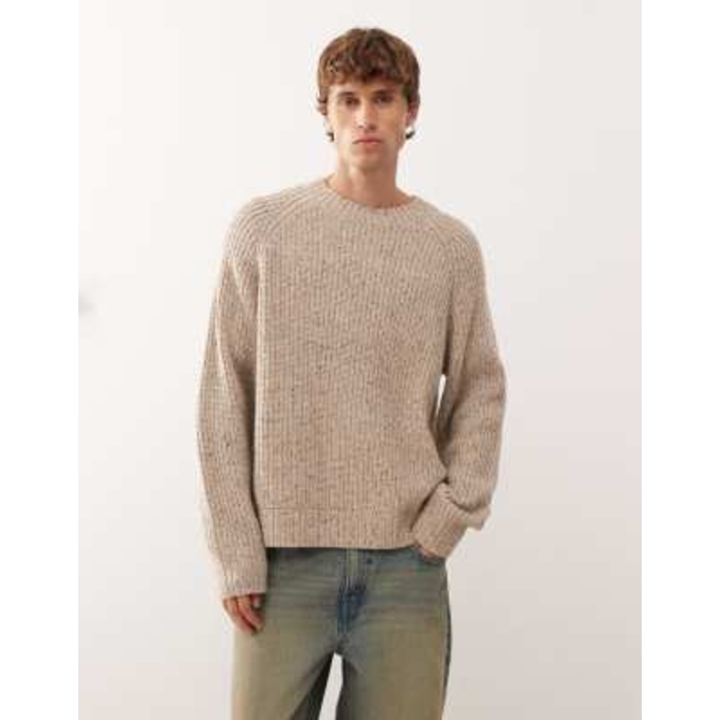 Weekday wool blend oversized sweater in beige neppy yarn