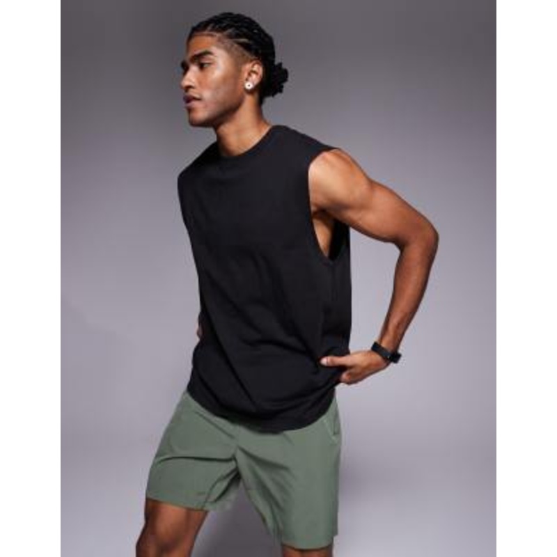 4505 Icon cotton oversized pump training tank top with quick dry finish in washed brown