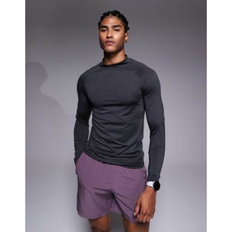 4505 Icon training long sleeve muscle fit base layer top with mock neck in charcoal