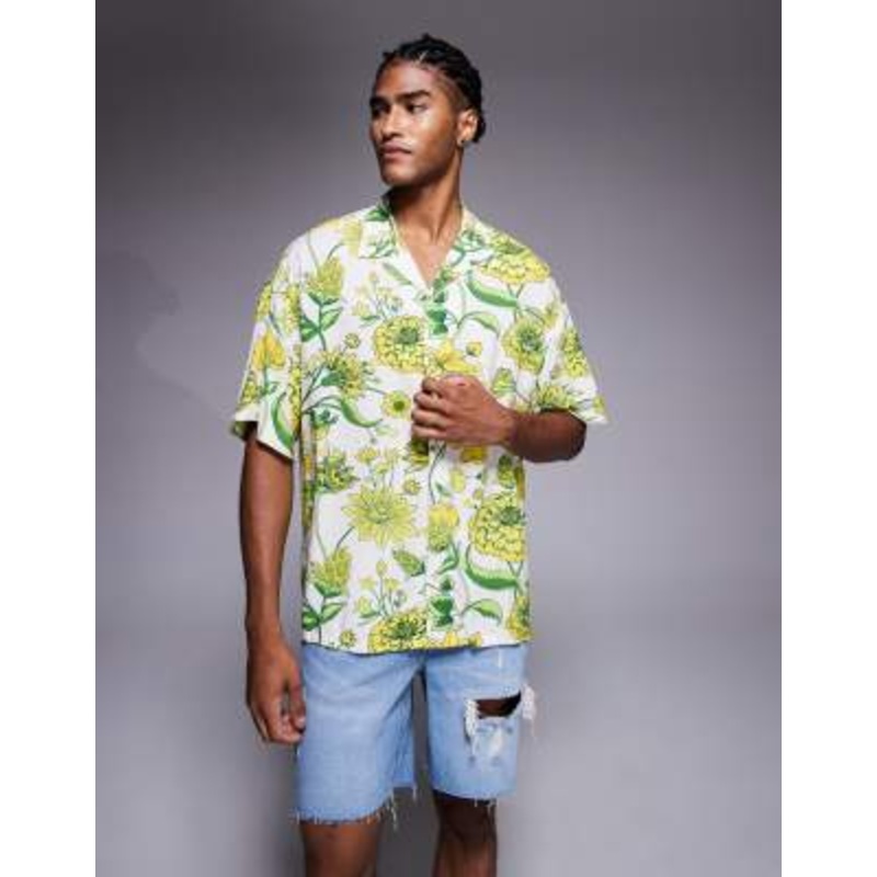 ADPT oversized flower print shirt in cream