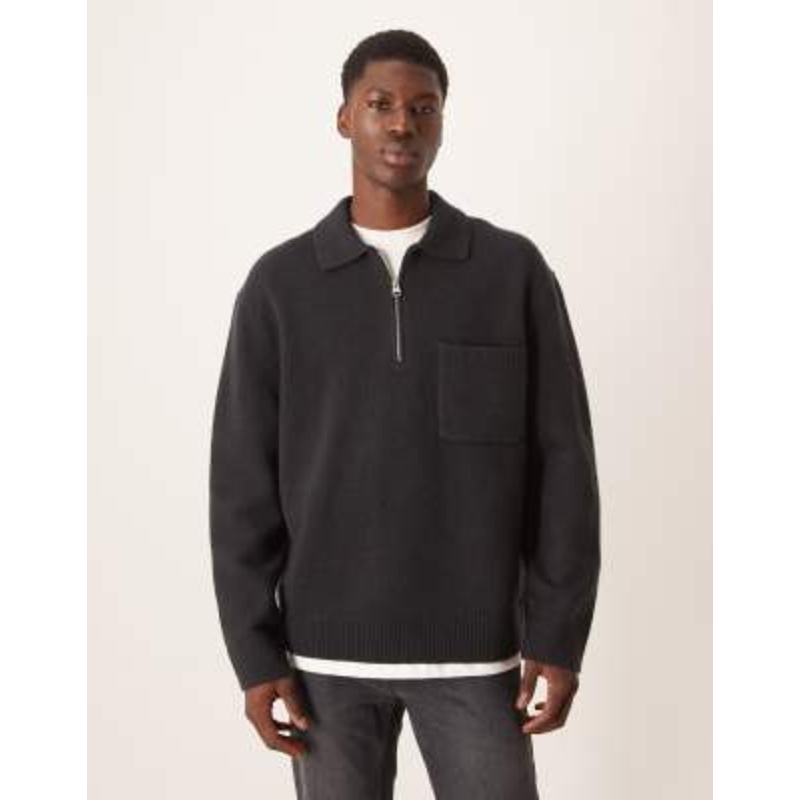 ARKET half zip oversized wool polo sweater in washed black