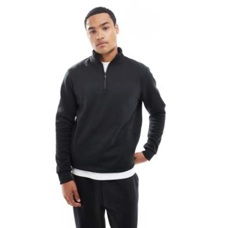 Brave Soul knit quarter zip funnel neck sweater in black