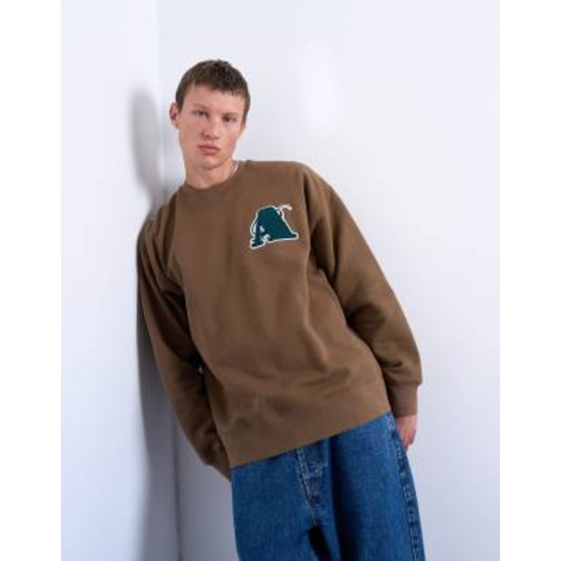 Topman oversized fit sweatshirt with letter embroidery in brown