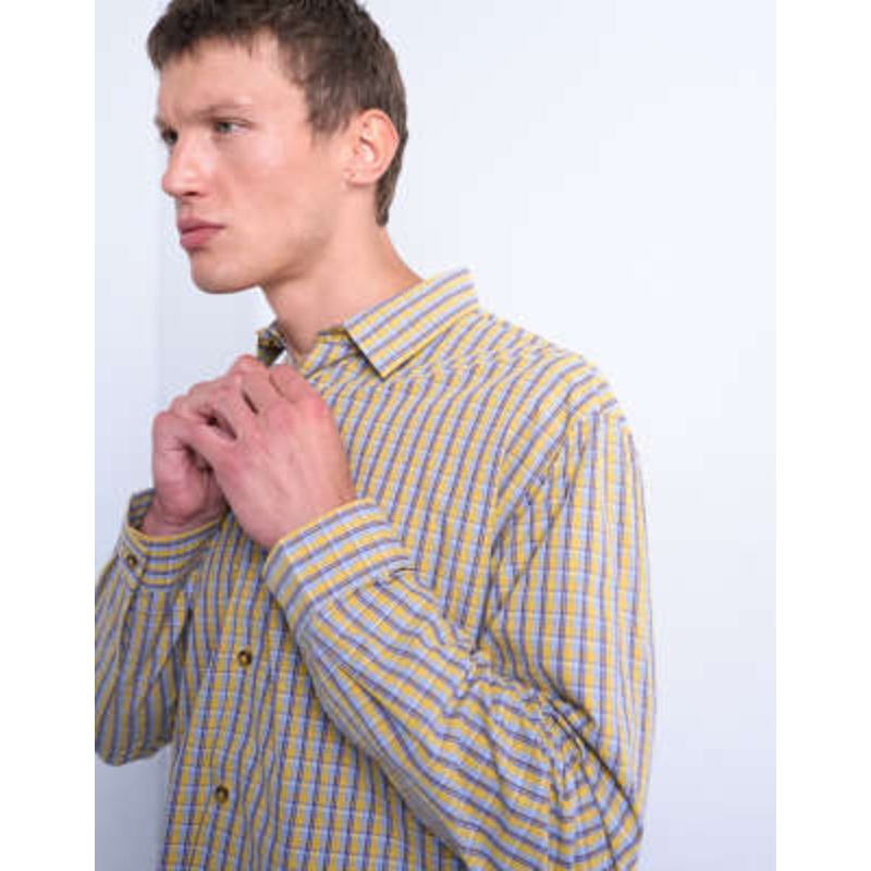 Topman relaxed fit poplin check shirt in mustard