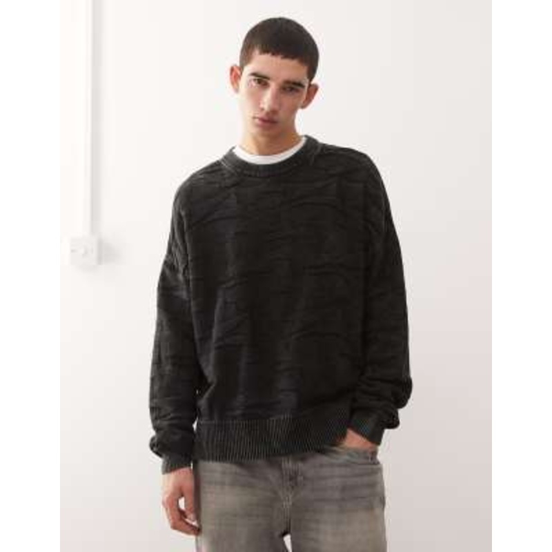 Weekday boxy fit 3D texture effect sweater in black