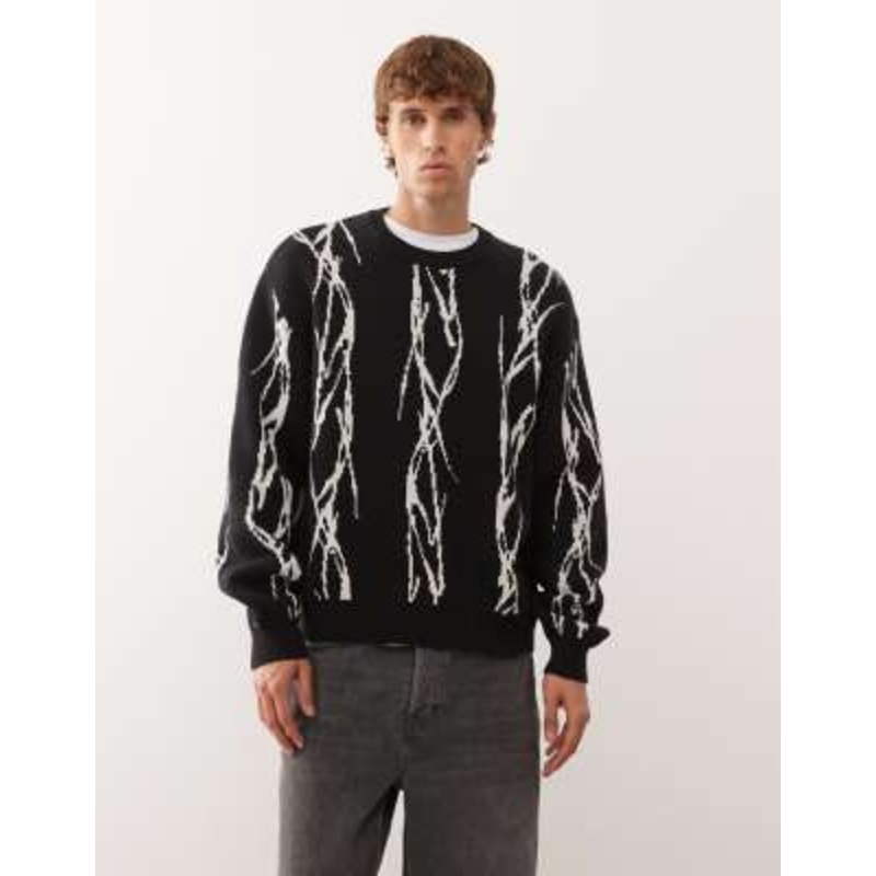 Weekday oversized sweater with barbed wire graphic jacquard in black