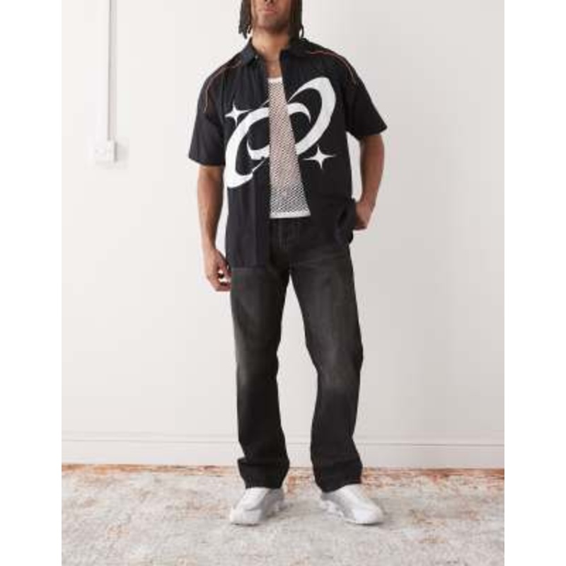 Weekday Space relaxed fit straight leg jeans in faded black wash