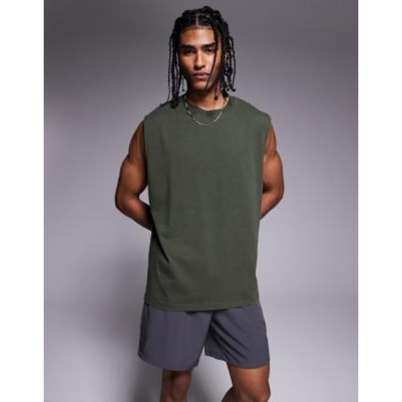 4505 Icon cotton oversized pump training tank with quick dry finish in khaki