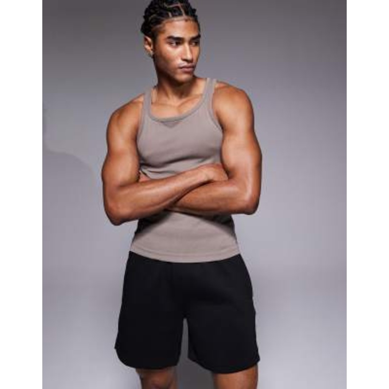 4505 square neck slim fit seamless ribbed training tank top in stone