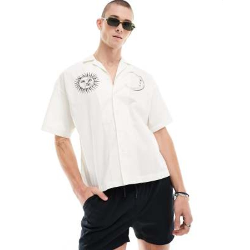 ADPT oversized revere collar shirt with sun and moon placement print