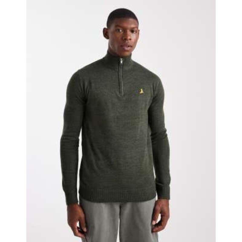 Brave Soul 1/4 zip knit sweater in khaki green