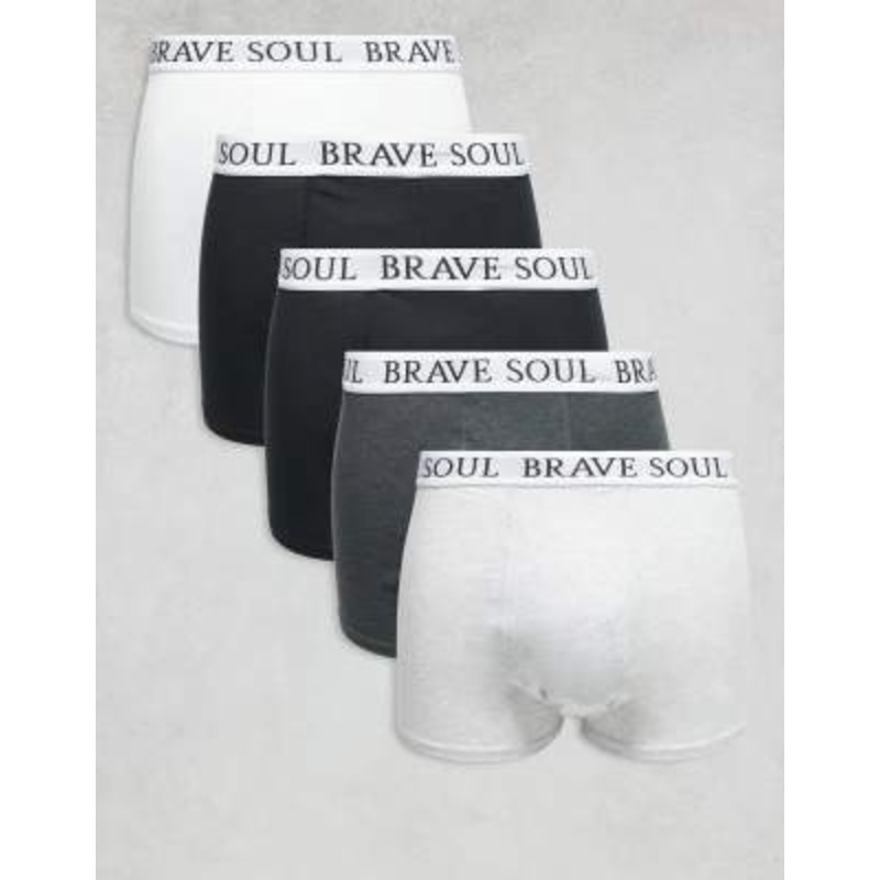 Brave Soul 5 pack boxers with logo waistband in black, gray and white
