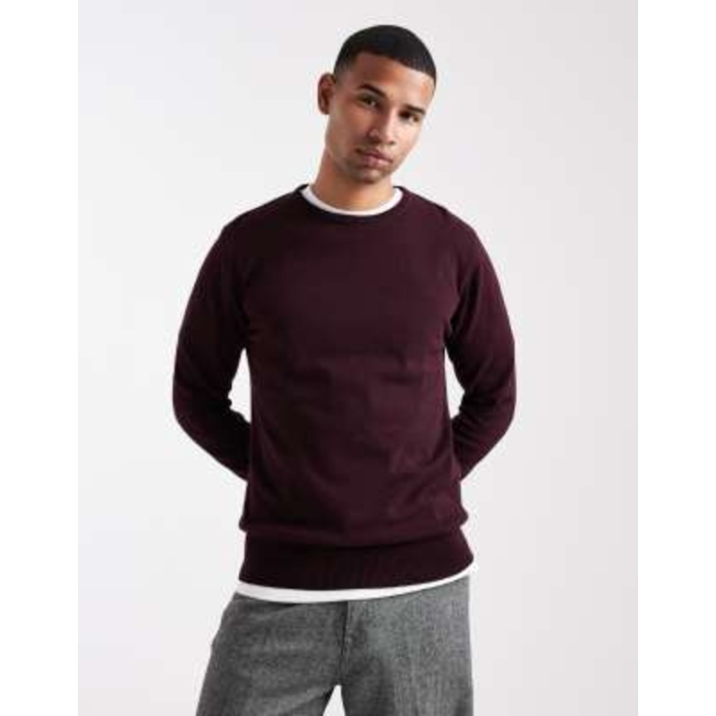 Brave Soul fine knit crew neck sweater in oxblood