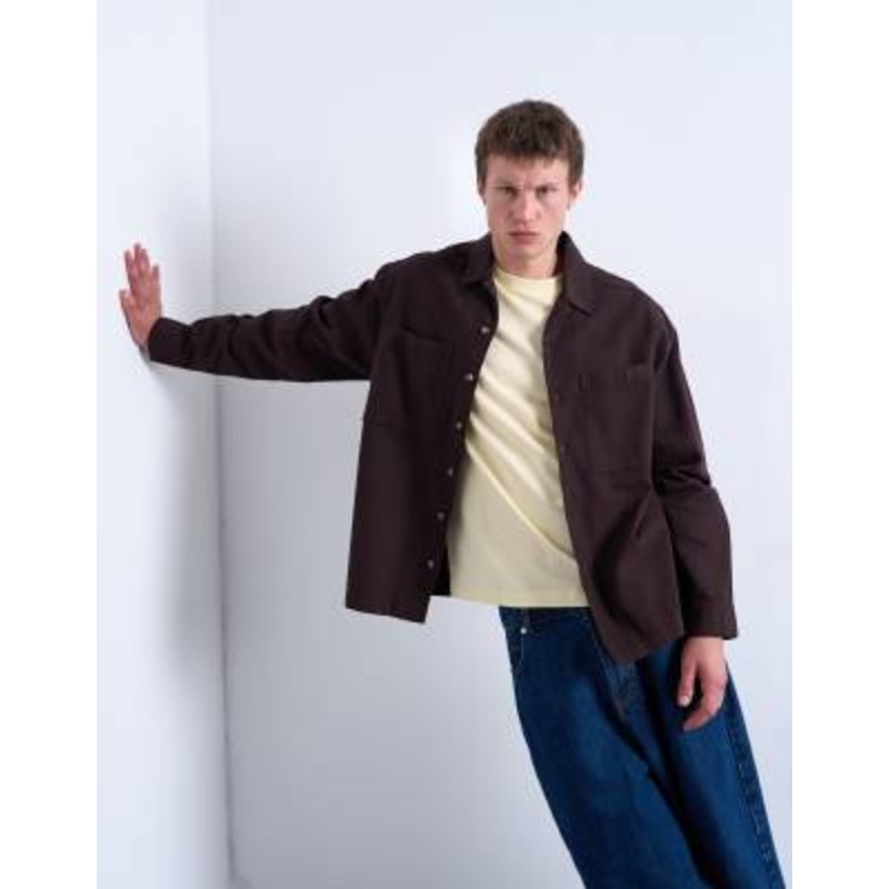 Topman regular fit twill overshirt in brown