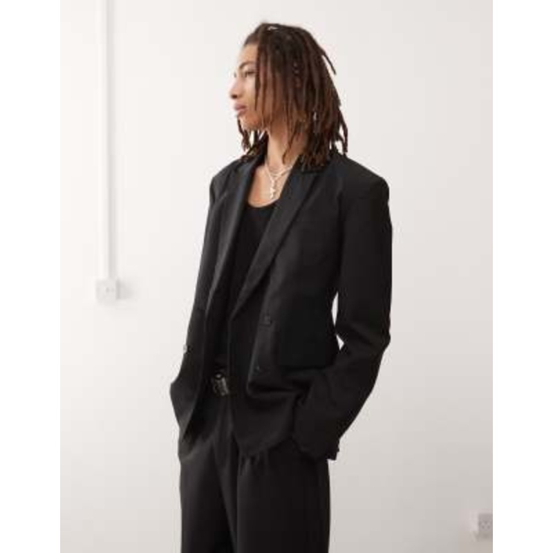Weekday Fabio fitted double breasted blazer in black