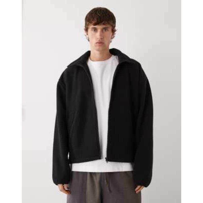 Weekday half zip teddy fleece sweatshirt in black