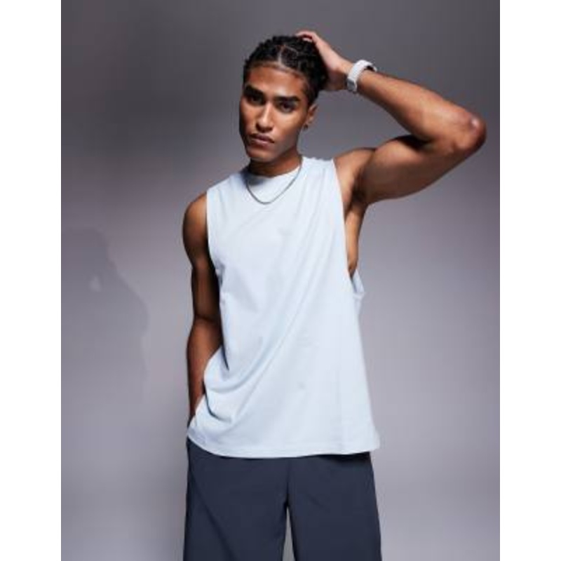 4505 Icon cotton dropped armholes training tank top with quick dry finish in pale blue