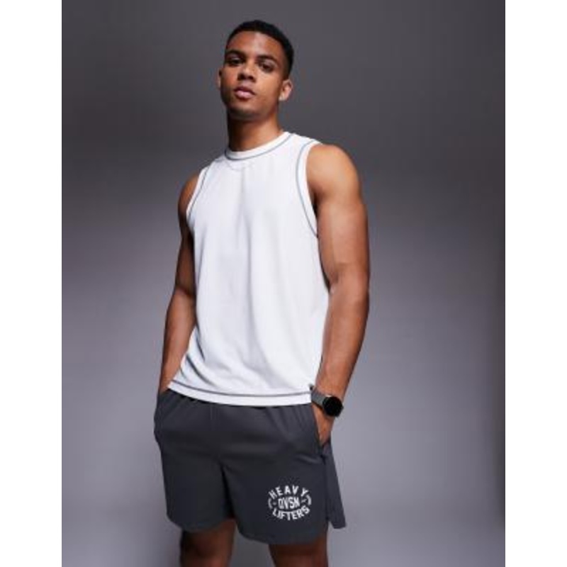 4505 mesh dropped armholes tank top with contrast seams in white